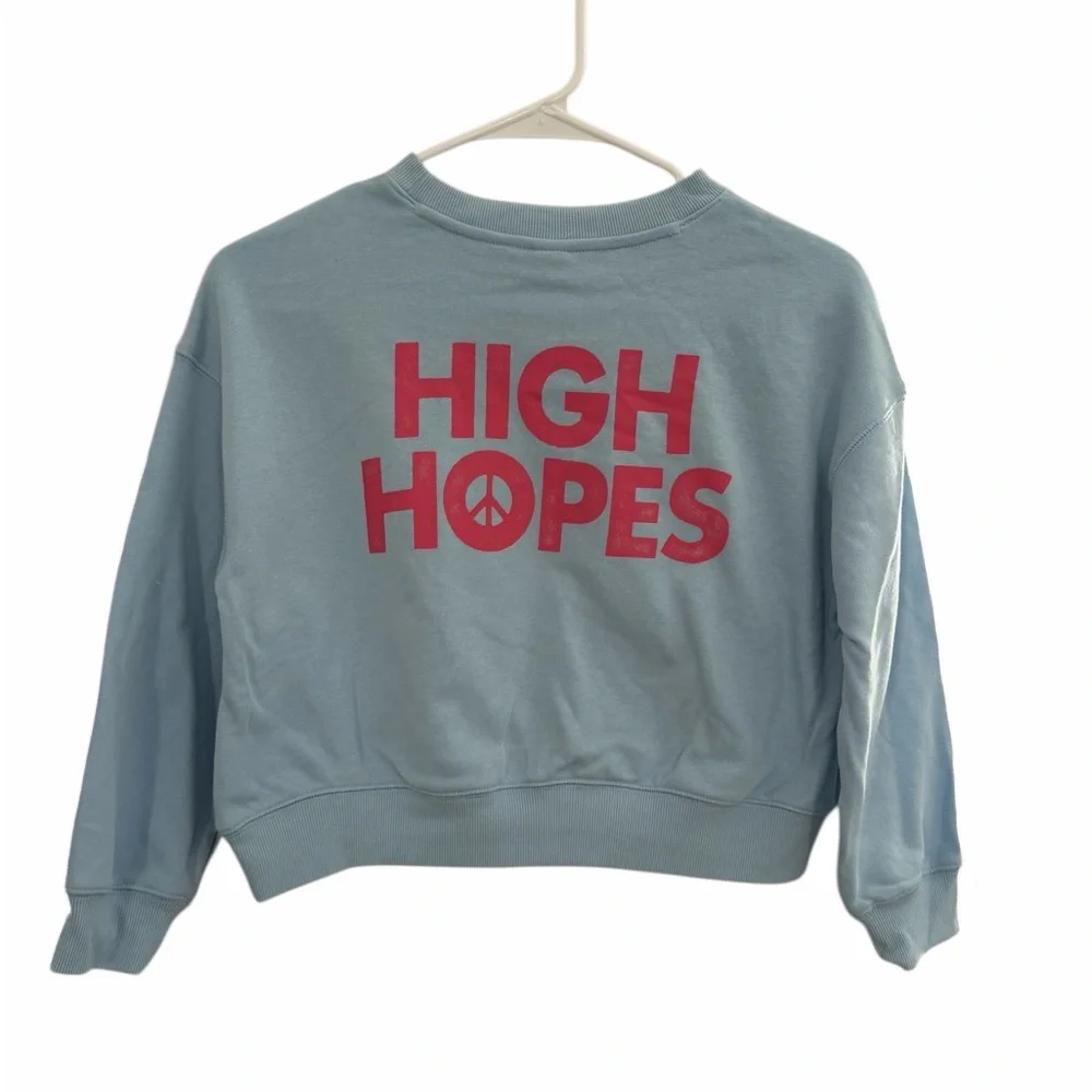 Old Navy Girls Lt Blue Crew Neck Sweatshirt Medium (8) NWOT PTP 18.5” Length 17”